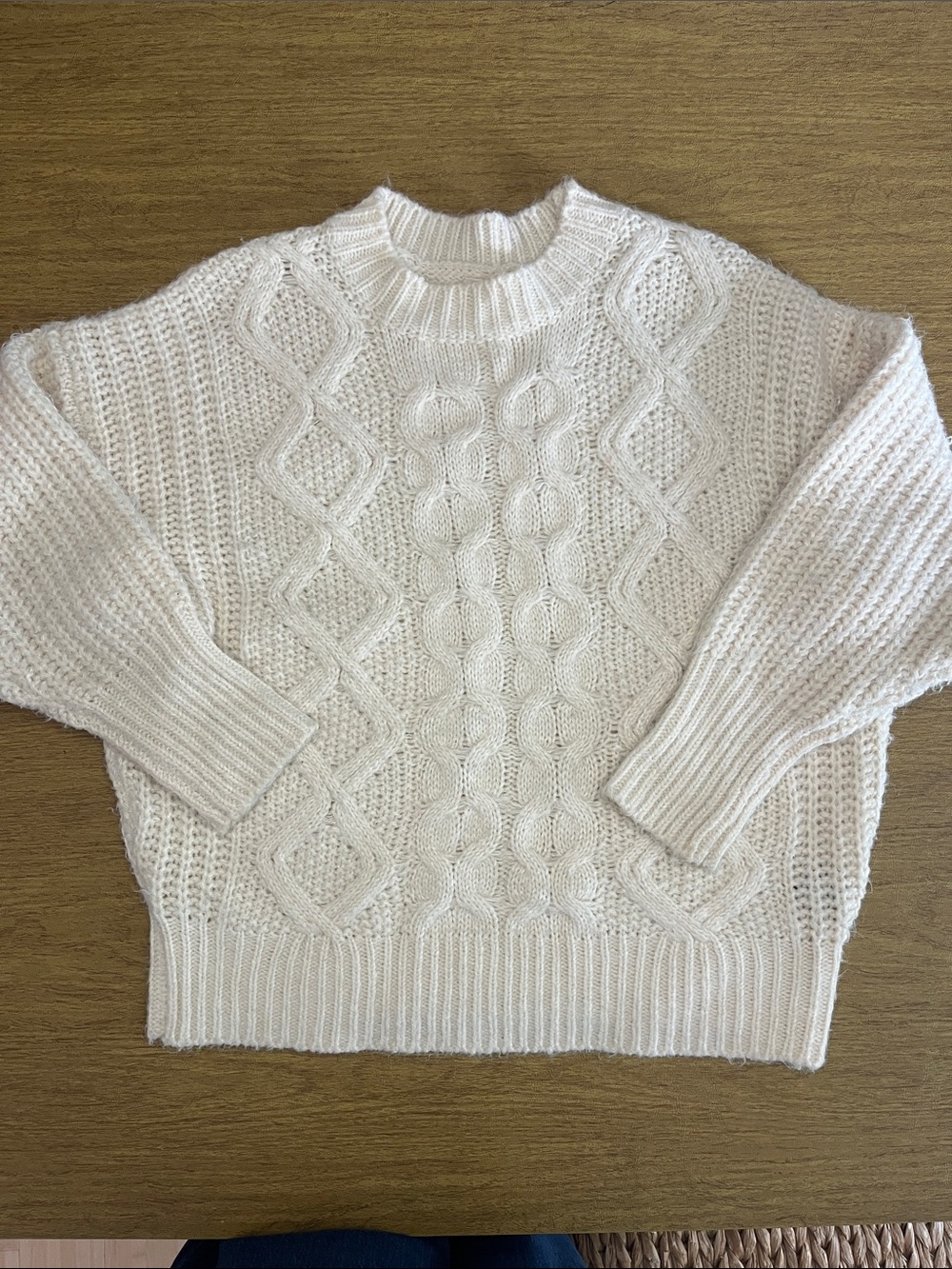 Wishlist Cream Cable-Knit Crewneck Poly/Acrylic Sweater, Sz S/M